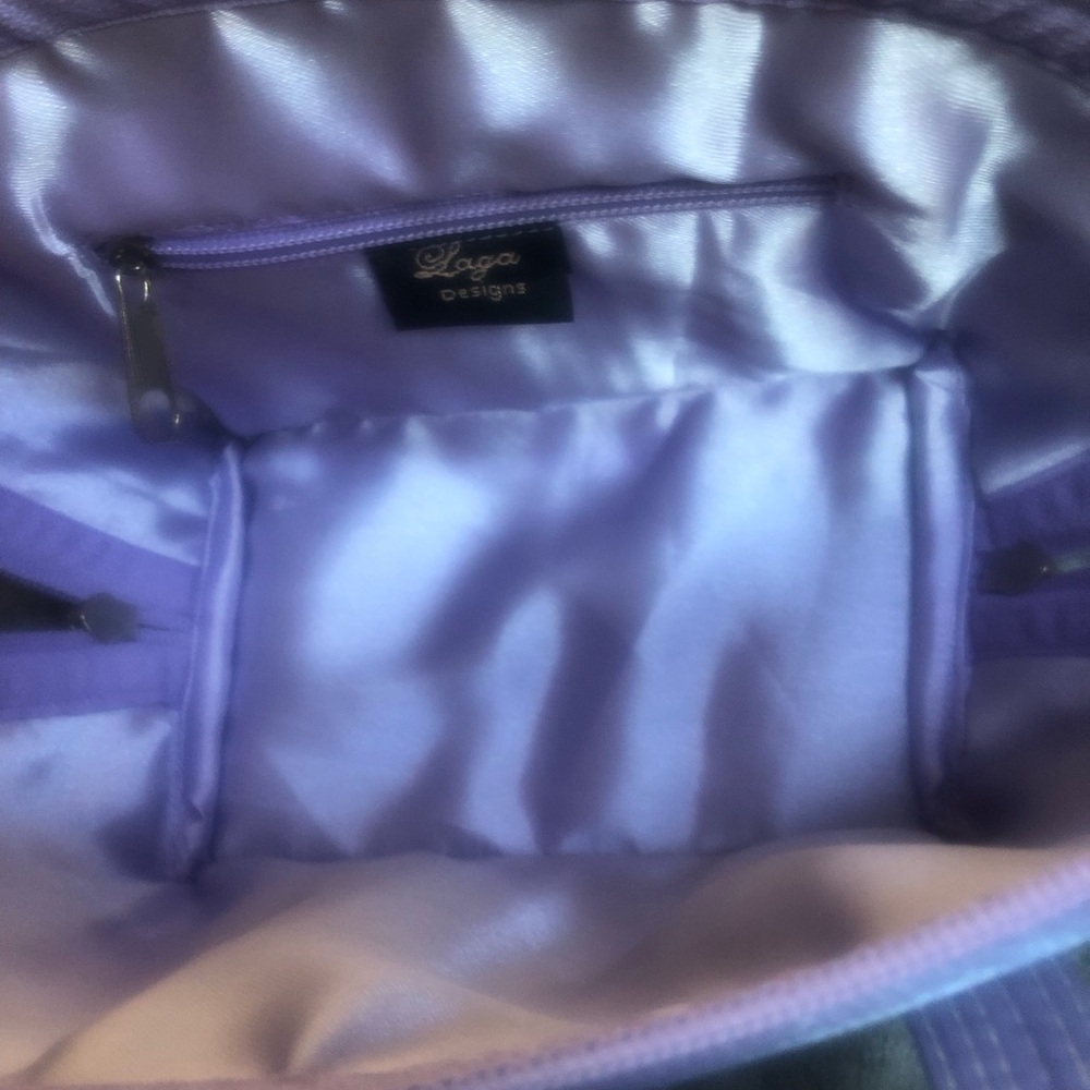 Elegant Purple Handbag with Intricate Embroidered Pattern by Laga Designs (New) - Picture 9 of 12